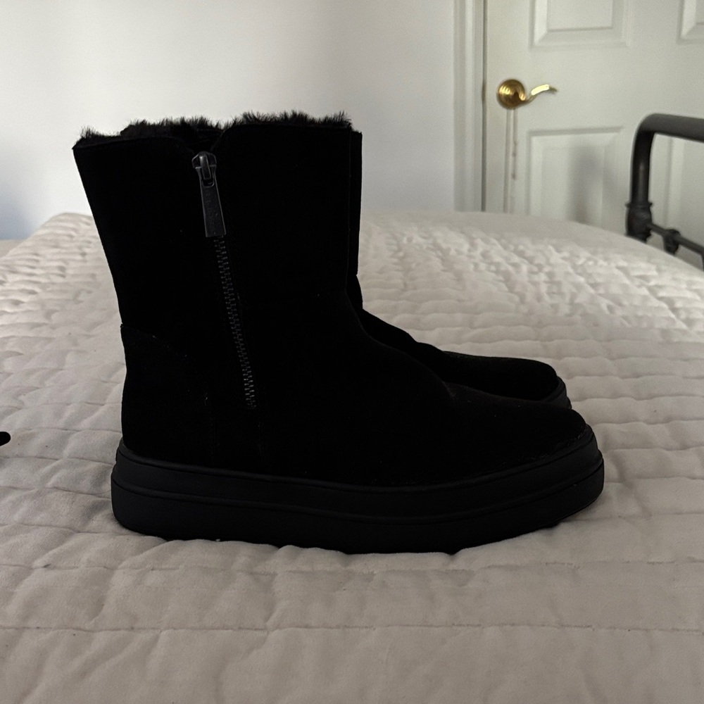J/Slides Tristan black waterproof suede bootie with faux-fur lining